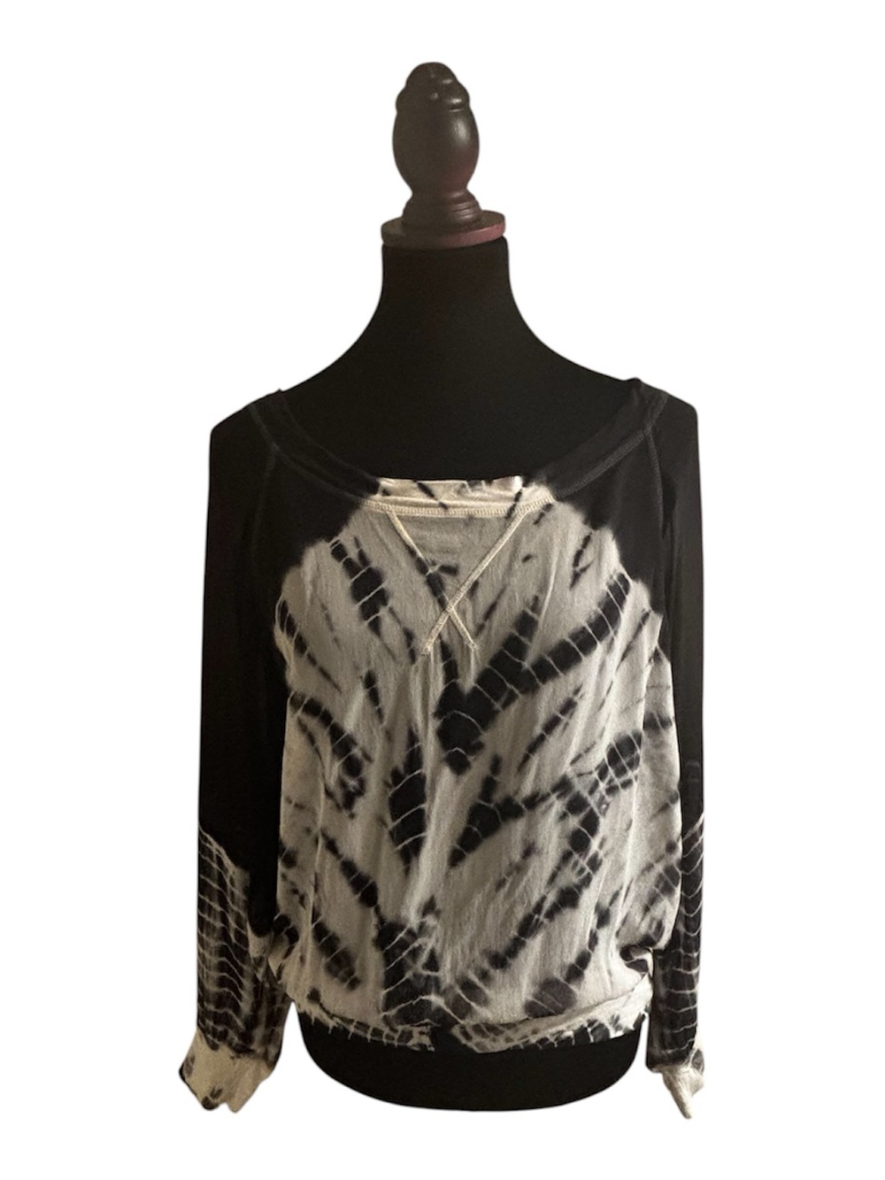 Young Fabulous & Broke Black & White Sheer Tie-Dye Long Sleeve Women's Top